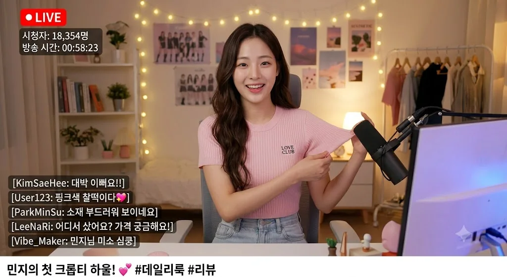 라이브 콘텐츠를 진행하는 여성 크리에이터